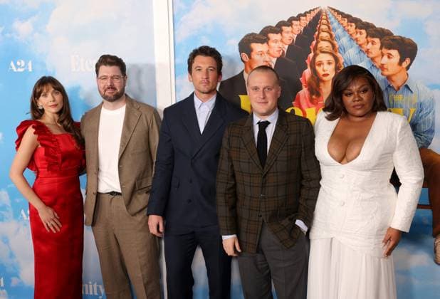 Elizabeth Olsen, David Freyne, Miles Teller, John Early and Da Vine Joy Randolph attend the Los Angeles Special Screening of A24 s Eternity at the AMC Century City 15 in Los Angeles, CA on Wednesday, November 5, 2025. Storyline: In an afterlife where souls have one week to decide where to spend eternity, Joan is faced with the impossible choice between the man she spent her life with and her first love, who died young and has waited decades for her to arrive.  LAP20251105863 GREGxGRUDT