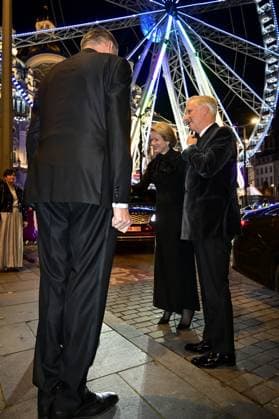 Philip Heylen, International Relations & Corporate Affairs Officer Ackermans & van Haaren, Queen Mathilde of Belgium, King Philippe - Filip of Belgium and Jan Suykens, Steunraad Antwerpen pictured during a gala evening organized by the Antwerp Support Committee for the King Baudouin Foundation, which is celebrating its 25th anniversary, in Antwerp, Thursday 06 November 2025.  DIRKxWAEM 139659651