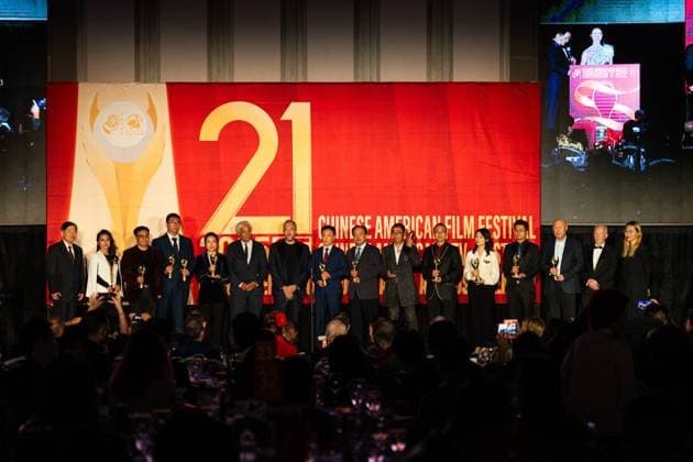 LOS ANGELES, CA - NOVEMBER 06: Award-winning representatives stand on stage during the Golden Angel Awards Ceremony of the 2025 Chinese American Film Festival (CAFF) and the Chinese American Television Festival (CATF) on November 6, 2025 in Los Angeles, California.  Copyright: xVCGx 111602455471