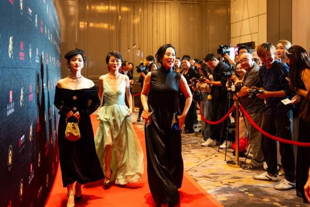 LOS ANGELES, CA - NOVEMBER 06: Actress Vivian Wu and actress Shen Yue arrive at the red carpet during the Golden Angel Awards Ceremony of the 2025 Chinese American Film Festival (CAFF) and the Chinese American Television Festival (CATF) on November 6, 2025 in Los Angeles, California.  Copyright: xVCGx 111602455474