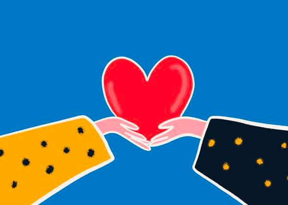 Illustration of love and kindness with heart symbol Illustration depicting two hands holding a vibrant red heart symbol against a blue background, representing the essence of love, connection, and kindness between individuals. Model Released HodeiUnzueta_ID32081_1092361_014 Copyright: xHodeixUnzuetax RECORD DATE NOT STATED