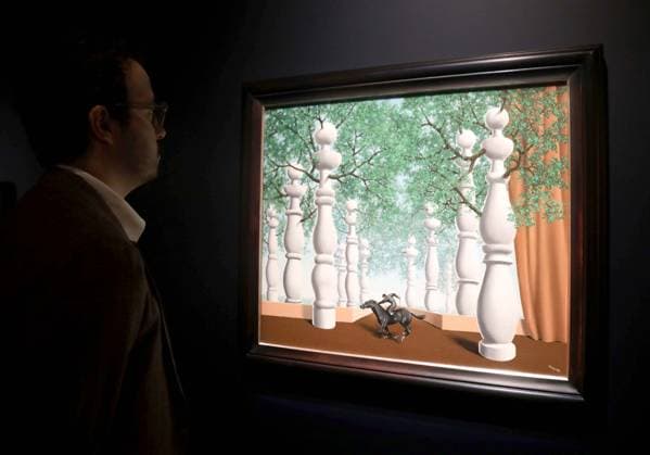 November 7, 2025, New York, New York, USA: A man looks at Le Jockey Perdu by Rene Magritte, esitmate $9 million - $12 million, seen on display during November Marquee Week 2025 during SothebyÃ¢â‚¬â ¢s Opening of the New Global Headquarters at the Breuer. New York USA - ZUMAk03_ 20251107_zaf_k03_042 Copyright: xNancyxKaszermanx