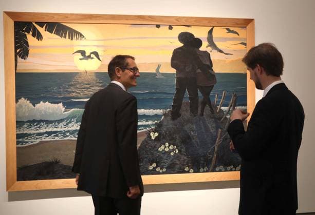 November 7, 2025, New York, New York, USA: Two men look at Untitled, 2008, by artist Kerry James Marshall, estimate $10 million - $15 million, seen on display during November Marquee Week 2025 during SothebyÃ¢â‚¬â ¢s Opening of the New Global Headquarters at the Breuer. New York USA - ZUMAk03_ 20251107_zaf_k03_061 Copyright: xNancyxKaszermanx