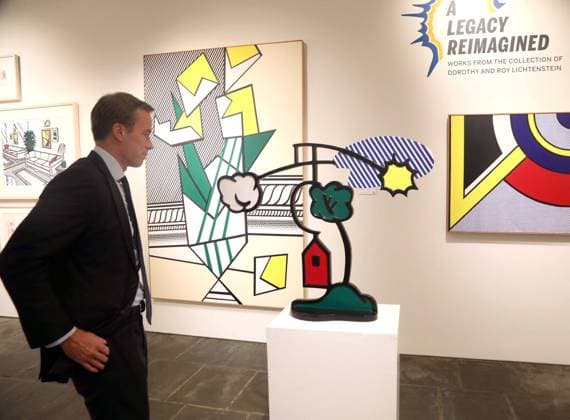 November 7, 2025, New York, New York, USA: A man seen with Landscape Mobile by artist Roy Lichtenstein, estimate $350,000 - $450,000, during November Marquee Week 2025 during SothebyÃ¢â‚¬â ¢s Opening of the New Global Headquarters at the Breuer. New York USA - ZUMAk03_ 20251107_zaf_k03_086 Copyright: xNancyxKaszermanx