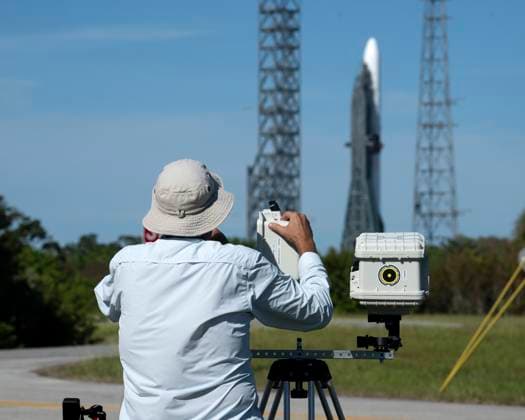 A media photographer sets up his remote camera as Blue Origin.prepares to launch its New Glenn rocket carrying a pair of NASA s EscaPADE spacecraft from Launch Complex 36 at the Cape Canaveral Space Force Station, Florida on Saturday November 8, 2025. The twin satellites will fly to Mars on an eleven month journey to the Red Planet.  CCP20251108018 JOExMARINO