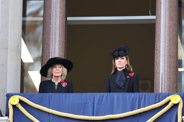 . 09 11 2025. London, United Kingdom. UK Royals including Queen Camilla and Kate Middleton, the Princess of Wales, at the Remembrance Sunday service at The Cenotaph in London.  xStephenxLockx xi-Imagesx IIM-26362-0005