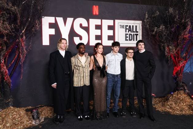 Netflix FYSEE: The Fall Edit - Stranger Things Season 5 FYC Event English actor and singer Jamie Campbell Bower, American actor, singer, and dancer Caleb McLaughlin, British actress and producer Millie Bobby Brown, Canadian-American actor and entrepreneur Noah Schnapp, American actor and singer Gaten Matarazzo and Canadian actor, musician, director, and recording artist Finn Wolfhard arrive at the Netflix FYSEE: The Fall Edit - Stranger Things Season 5 FYC (For Your Consideration) Event held at the Netflix Tudum Theater in Hollywood, Los Angeles, California, United States. Netflix Tudum Theater, Hollywood, Los Angeles, California, USA California United States Copyright: xImagexPressxAgencyx originalFilename: collin-netflixf251109_npGs8.jpg