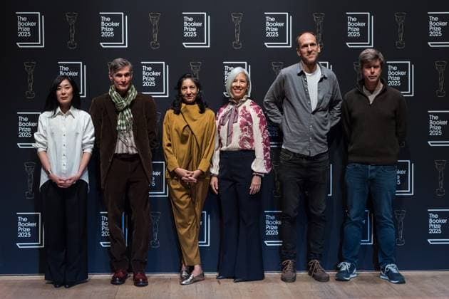 November 9, 2025, London, England, United Kingdom: Authors shortlisted for the Booker Prize 2025 (L-R) US author KATIE KITAMURA, British author ANDREW MILLER, Indian author KIRAN DESAI, US author SUSAN CHOI, British-US author BEN MARKOVITS and Hungarian-British author DAVID SZALAY take part in a photocall ahead of a reading event at Southbank Centre. The winner of the Booker Prize 2025 will be announced on Monday, 10 November at a ceremony in London, and the winning author will receive Ã‚Â£50,000. London United Kingdom - ZUMAs371 20251109_zip_s371_120 Copyright: xWiktorxSzymanowiczx