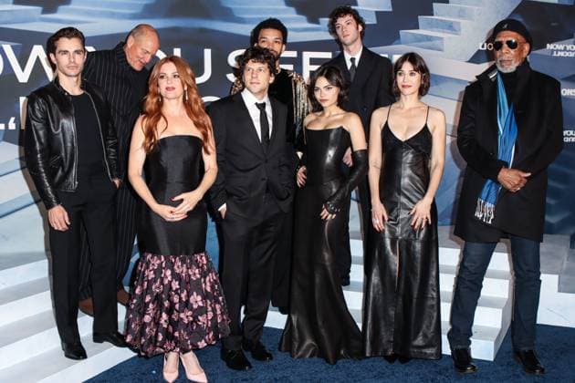 New York Premiere Of Lionsgate s Now You See Me: Now You Don t American actor and filmmaker Dave Franco, American actor and playwright Woody Harrelson, Australian actress Isla Fisher, American actor, writer, director, and playwright Jesse Eisenberg, American actor Justice Smith, American actress Ariana Greenblatt, American actor Dominic Sessa, American actress Lizzy Caplan and American actor, producer, and narrator Morgan Freeman arrive at the New York Premiere Of Lionsgate s Now You See Me: Now You Don t held at The Lighthouse at Chelsea Piers in Manhattan, New York City, New York, United States. The Lighthouse at Chelsea Piers, Manhattan, New York City, New York, USA New York United States  Copyright: xImagexPressxAgencyx originalFilename: collin-newyorkp251111_nppHZ.jpg