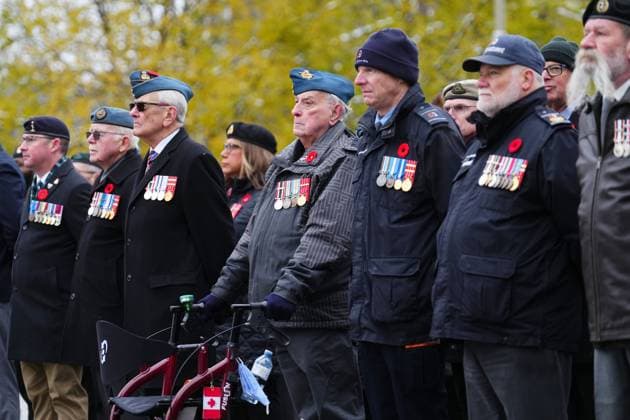 November 11, 2025, Ottawa, On, Canada: Canadian veterans look on at the start of the Remembrance Day ceremony in Ottawa on Tuesday, Nov. 11, 2025. Ottawa Canada  - ZUMAc35_ 20251111_zaf_c35_027 Copyright: xSeanxKilpatrickx