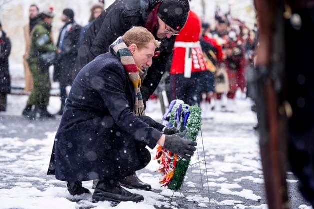 November 11, 2025, Montreal, Pq, CANADA: Minister of Immigration Marc Miller places a wreath during a Remembrance Day ceremony, in Montreal, Tuesday, Nov. 11, 2025. Montreal CANADA  - ZUMAc35_ 20251111_zaf_c35_094 Copyright: xChristopherxKatsarovx