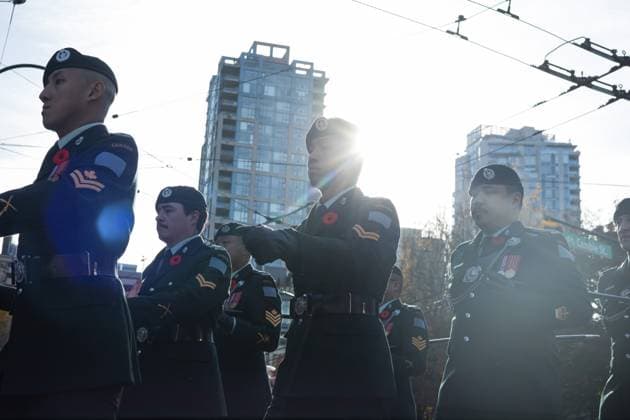 November 11, 2025, Vancouver, British Columbia, Canada: Remembrance Day ceremony at Victory Square in Vancouver, British Columbia Vancouver Canada - ZUMAw171 20251111_znp_w171_015 Copyright: xRyanxWalterxWagnerx