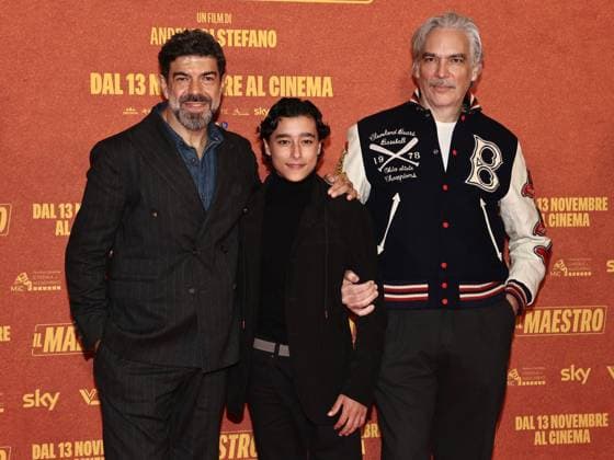 Rome, The Space Moderno cinema, premiere of the film The Maestro. Pictured: Pierfrancesco Favino, Tiziano Menichelli, and Andrea Di Stefano.  Copyright: xMarcoxProvvisionatox xipa-agency.netx xMarcoxProvvisionatox IPA_Agency_IPA67843613
