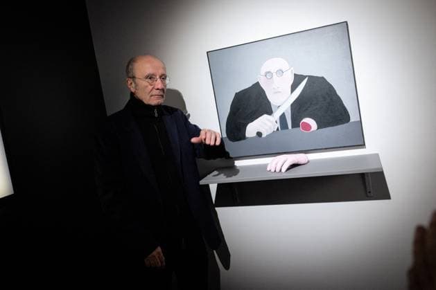 Exhibition of Philippe Geluck - Paris AJ Portrait of Philippe Geluck during the opening of the exhibition (vernissage) of Philippe Geluck, author of the comic book (Bande dessinee, BD, Livre) strip Le Chat at the Maillol Museum in Paris, France on November 12, 2025. Photo by Alexis Jumeau ABACAPRESS.COM Paris France  Copyright: xJumeauxAlexis ABACAx