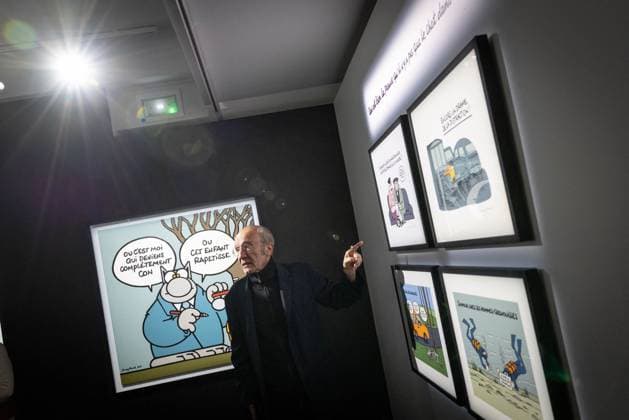 Exhibition of Philippe Geluck - Paris AJ Portrait of Philippe Geluck during the opening of the exhibition (vernissage) of Philippe Geluck, author of the comic book (Bande dessinee, BD, Livre) strip Le Chat at the Maillol Museum in Paris, France on November 12, 2025. Photo by Alexis Jumeau ABACAPRESS.COM Paris France  Copyright: xJumeauxAlexis ABACAx