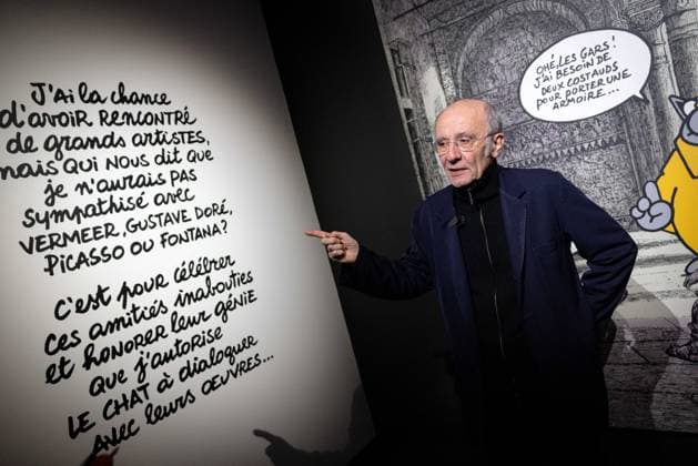 Exhibition of Philippe Geluck - Paris AJ Portrait of Philippe Geluck during the opening of the exhibition (vernissage) of Philippe Geluck, author of the comic book (Bande dessinee, BD, Livre) strip Le Chat at the Maillol Museum in Paris, France on November 12, 2025. Photo by Alexis Jumeau ABACAPRESS.COM Paris France  Copyright: xJumeauxAlexis ABACAx