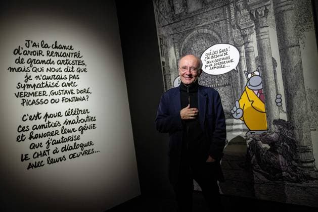 Exhibition of Philippe Geluck - Paris AJ Portrait of Philippe Geluck during the opening of the exhibition (vernissage) of Philippe Geluck, author of the comic book (Bande dessinee, BD, Livre) strip Le Chat at the Maillol Museum in Paris, France on November 12, 2025. Photo by Alexis Jumeau ABACAPRESS.COM Paris France  Copyright: xJumeauxAlexis ABACAx