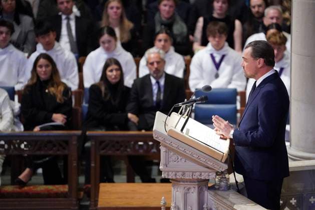Actor and activist Leonardo DiCaprio delivers a tribute to Dr. Jane Goodall, DBE during a celebration and thanksgiving for life event at the Washington National Cathedral on Wednesday, November 12, 2025 in Washington DC.  WAP20251112912 LeighxVogel