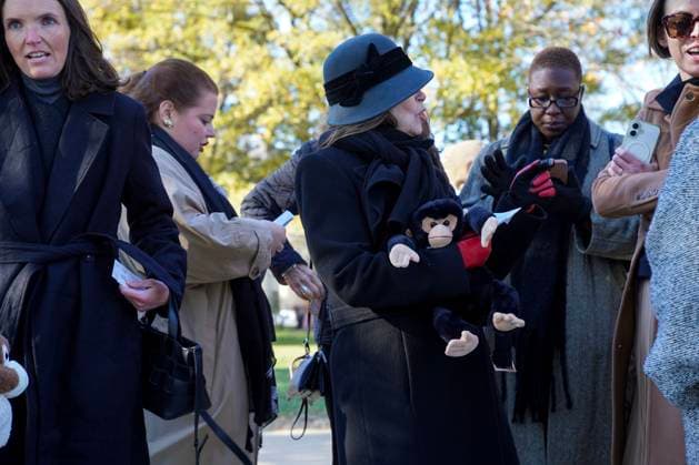 Attendees stand in line to enter the celebration of life ceremony for Dr. Jane Goodall, DBE at the Washington National Cathedral on Wednesday, November 12, 2025 in Washington, DC.  WAP20251112902 LeighxVogel