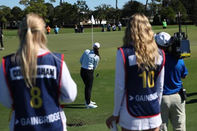 BELLEAIR, FL - NOVEMBER 12: Lexie Hull, Sophie Cunningham and Caitlin Clark at the Pro Am for The Annika driven by Gainbridge at Pelican on November 12, 2025 at the Pelican Golf Club in Belleair, Florida. Copyright: xmpi34x