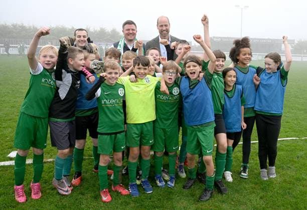The Prince Of Wales Opens New Road At Mousehole Football Club Prince William, Prince of Wales, Duke of Cornwall laughs as he poses with players from the youth team during his visit to Mousehole AFC, where he opened a new access road to the club s ground and facilities on November 13, 2025 in Mousehole, England., Credit:Avalon.red Avalon United Kingdom, England, Mousehole  Copyright: xAvalon.redx xAvalonx 1052257968