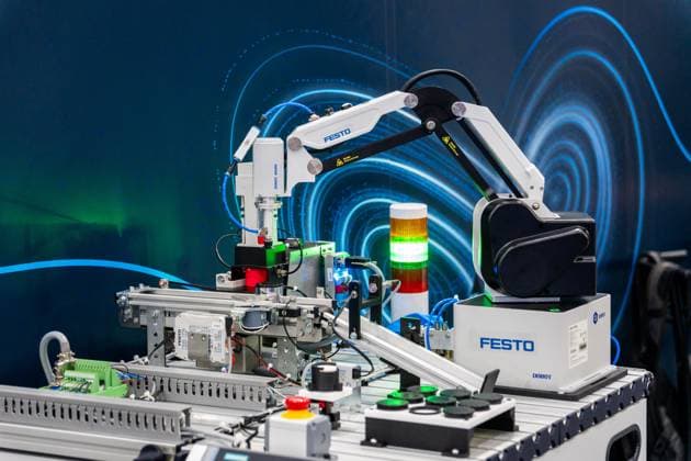 November 12, 2025, Bangkok, Thailand: A display of industrial automation featuring a Festo robotic arm and an assembly station at the Festo booth during the Thailand Marine & Offshore Expo (TMOX) 2025, Oil & Gas Thailand (OGET) 2025, and Powerex & Electric Asia 2025 at BITEC. Three major global industrial exhibitions join together: Thailand Marine & Offshore Expo (TMOX) 2025, Oil & Gas Thailand (OGET) 2025, and Powerex & Electric Asia 2025, at BITEC (Bangkok International Trade & Exhibition Centre) in Bangkok. Together, these three exhibitions showcase the latest innovations across the marine and offshore sector, energy and electrical technology, and the oil, gas, and petrochemical industries. Bangkok Thailand - ZUMAs197 20251112_aaa_s197_544 Copyright: xNathaliexJamoisx