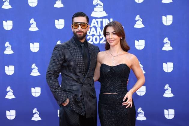 (L-R) Maluma and Susana Gómez arrive for the 26th annual Latin Grammy Awards at the MGM Garden Arena in Las Vegas, Nevada on Thursday, November 13, 2025.  LAV20251113082 JAMESxATOA