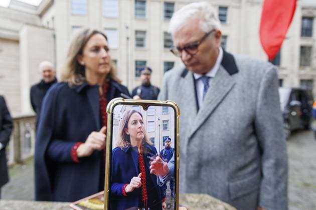 Princess Claire of Belgium and Prince Laurent of Belgium pictured during the Te Deum mass, on the occasion of the King s Feast, at the Saint Michael and St Gudula Cathedral (Cathedrale Saints Michel et Gudule Sint-Michiels- en Sint-Goedelekathedraal) in Brussels on Saturday 15 November 2025.  NICOLASxMAETERLINCK 141731640