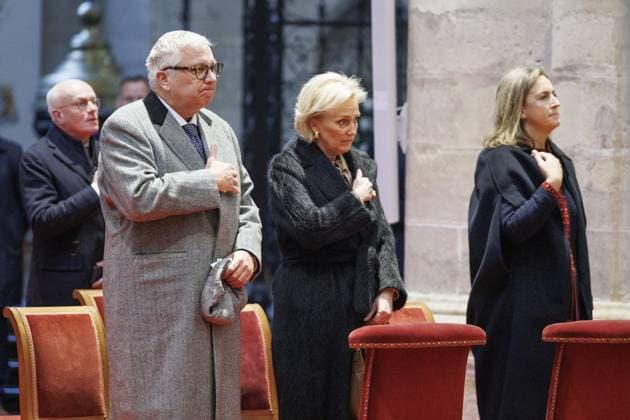 Prince Laurent of Belgium, Princess Astrid of Belgium and Princess Claire of Belgium pictured during the Te Deum mass, on the occasion of the King s Feast, at the Saint Michael and St Gudula Cathedral (Cathedrale Saints Michel et Gudule Sint-Michiels- en Sint-Goedelekathedraal) in Brussels on Saturday 15 November 2025.  NICOLASxMAETERLINCK 141732113