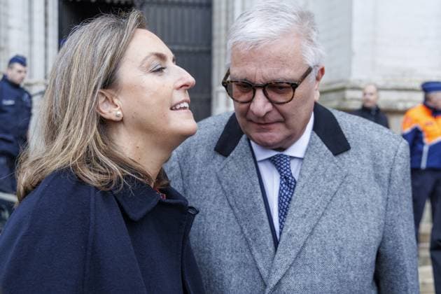 Princess Claire of Belgium and Prince Laurent of Belgium pictured after the Te Deum mass, on the occasion of the King s Feast, at the Saint Michael and St Gudula Cathedral (Cathedrale Saints Michel et Gudule Sint-Michiels- en Sint-Goedelekathedraal) in Brussels on Saturday 15 November 2025.  NICOLASxMAETERLINCK 141740288