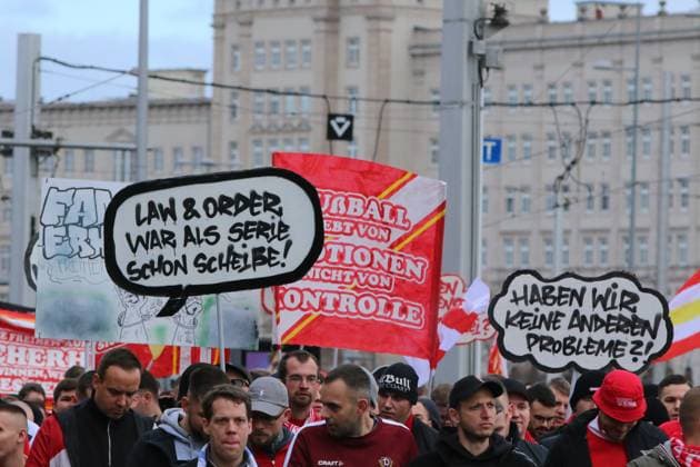 16.11.2025 Demonstration Fandemo in Leipzig Der Fußball ist sicher. Die Fans von Union Berlin. Leipzig Sachsen Deutschland