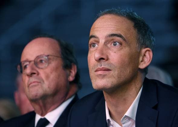 Meeting Of Bernard Cazeneuve For 2027 Presidential Election - Cergy-Pontoise Francois Hollande, Raphael Glucksmann, during The Meeting of Bernard Cazeneuve for the French Presidential Election of 2027 in Cergy-Pontoise, France on November 16, 2025. Photo by Alain Apaydin ABACAPRESS.COM Cergy-Pontoise France  Copyright: xApaydinxAlain ABACAx