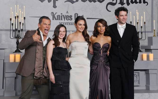 Cast members Josh Brolin, Cailee Spaeny, Mila Kunis, Kerry Washington and Josh O Connor (L-R) attend the premiere of Netflix s motion picture murder mystery Wake Up Dead Man: A Knives Out Mystery at the Academy Museum of Motion Pictures in Los Angeles on Monday, November 17, 2025. Storyline: Benoit Blanc returns for his most dangerous case yet.  LAP2025111704 JIMxRUYMEN