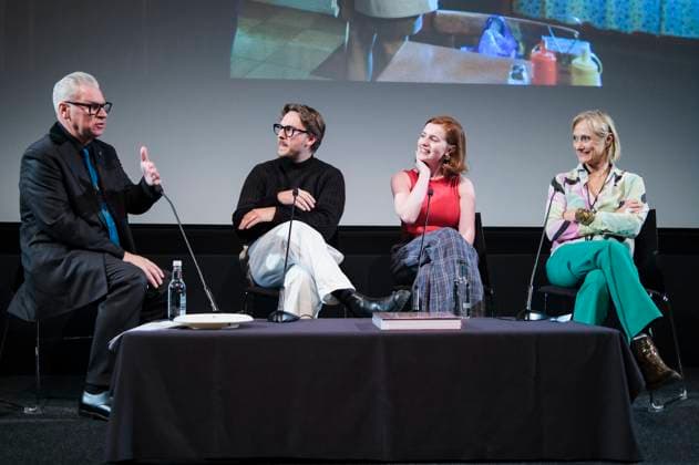iMark Kermode, Jack Howard, Hannah Onslow und Caroline Goodall in der Talkshow Mark Kermode Live in 3D im BFI Southbank. London, 17.11.2025