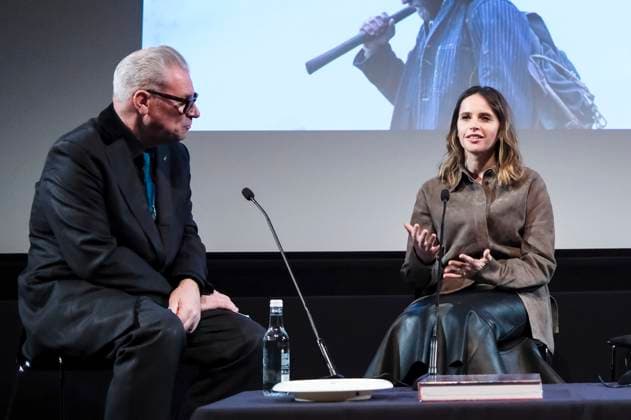 Mark Kermode und Felicity Jones in der Talkshow Mark Kermode Live in 3D im BFI Southbank. London, 17.11.2025