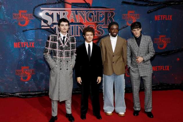 Stranger Things 5 , Fan Event im Flughafen Tempelhof, Berlin, 18.11.2025 Finn Wolfhard, Gaten Matarazzo, Caleb McLaughlin und Noah Schnapp bei dem Fan Event zu Stranger Things im Hangar 7 im Flughafen Tempelhof in Berlin am 18.11.2025 Berlin Flughafen Tempelhof Copyright: xAnitaxBuggex