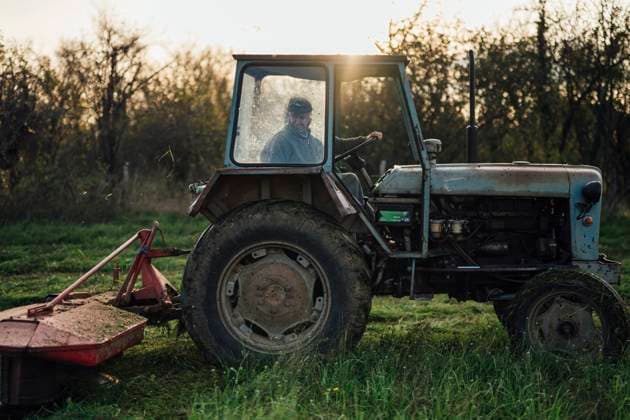 Tractor working in a field at sunset with a farmer tending to crops Malo Laole, Brani?evo District, Serbia CR_NEST251117-1896743-01 ,model released, Symbolfoto
