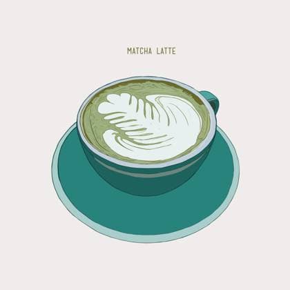 Matcha Latte With Art A beautiful sketch of a matcha latte with intricate latte art. Perfect for coffee shops, cafes, or beverage-related themes. Copyright: xkirpmunx