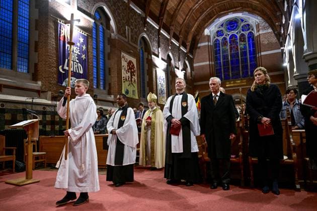 King Philippe - Filip of Belgium and Federal Minister Annelies Verlinden pictured during a royal visit to the Evensong in the Pro-Cathedral of the Holy Trinity in Brussels on the occasion of the recognition of Anglican worship in Belgium, on Wednesday 19 November 2025.  DIRKxWAEM 142721243