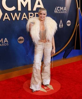 CeCe Frey arrives on the red carpet for the 59th CMA Awards in Nashville, Tennessee, on Wednesday, November 19, 2025.  NAS20251119124 JOHNxANGELILLO