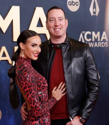 (L-R) Samantha Busch and Kyle Busch arrive on the red carpet for the 59th CMA Awards in Nashville, Tennessee, on Wednesday, November 19, 2025.  NAS20251119173 JOHNxANGELILLO
