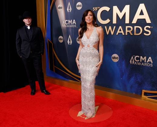 (L-R) Brayden Humphrey and Madison Humphrey arrive on the red carpet for the 59th CMA Awards in Nashville, Tennessee, on Wednesday, November 19, 2025.  NAS20251119175 JOHNxANGELILLO