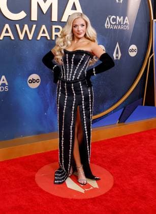 Megan Moroney arrives on the red carpet for the 59th CMA Awards in Nashville, Tennessee, on Wednesday, November 19, 2025.  NAS20251119187 JOHNxANGELILLO