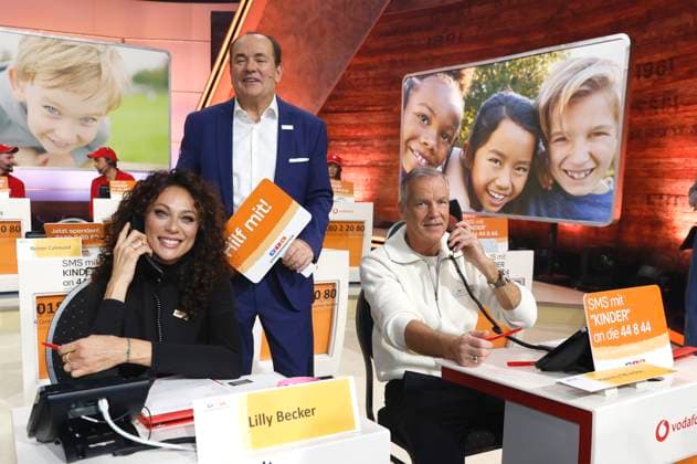 Lilly Becker, Wolfram Kons und Henry Maske beim 30. RTL-Spendenmarathon 2025 im Studio 8 der EMG Studios. Hürth, 20.11.2025