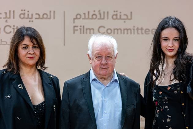 Opening of Doha Film Festival - Doha L-R : Zahara Moufid, Jim Sheridan, Clodagh Sheridan arrive to the opening ceremony of Doha Film Festival 2025, at Katara cultural village, in Doha, Qatar, on November 20, 2025. Photo by Ammar Abd Rabbo ABACAPRESS.COM Doha Qatar  Copyright: xAbdxRabboxAmmar ABACAx