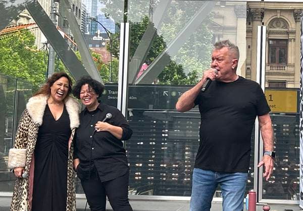 JIMMY BARNES FREE CONCERT MELBOURNE, Rocker Jimmy Barnes and singer Kate Ceberano perform at City Square in Melbourne on Sunday in Melbourne, VIC, Australia; Sunday, November 23, 2025 ( NO ARCHIVING, IMAGE TAKEN BY JOURNALIST MELBOURNE VIC Australia  Copyright: xRachaelxWardx 20251123110464292503