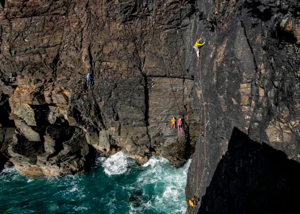Climbers tackling cliffside route above ocean at Gurnard s Head Cornwall model released, Symbolfoto, ALRF02207