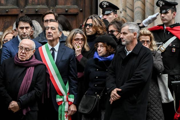 November 24, 2025, Milano, Mi, Italia: Mayor Beppe Sala , Cristiano Ardenzi, Vanoni s son (R) pictured during Ornella Vanoni s funeral in Milan Nov 24th 2025 Milano Italia  - ZUMAa289 20251124_zia_a289_086 Copyright: xNicolaxMarfisi Agfx