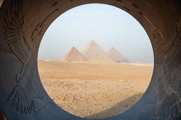 November 22, 2025, Giza, Egypt: View of forever is now artwork Maatl by Salha El Masry. Forever is now is an annually contemporary art exhibition organised by Art d™Egypte group where international and local artists are invited to create an art work to be exhibited around the pyramids transforming the Giza plateau into a cultural attraction. This year the exhibition is timed with the official opening of the Grand Egyptian museum with hopes of increasing the number of tourists visiting both sites. Giza Egypt - ZUMA 20251122_mda_i114_003 Copyright: xAbdelazizxIbrahimx