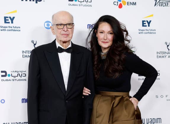Bruce L. Paisner and Camille Biedermann arrive on the red carpet at the 53rd International Emmy Awards at New York Hilton Midtown in New York City on Monday, November 24, 2025.  NYP20251124240 JohnxAngelillo